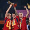 Jennifer Hermoso, centre, lifting the Women's World Cup after Spain's 1-0 victory against England