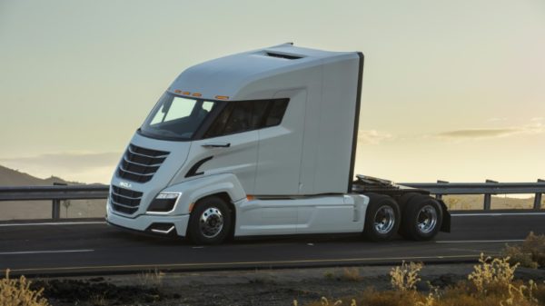 A Nikola Two truck, as presented by the Nikola truck company, whose former chief executive has been found guilty of fraud