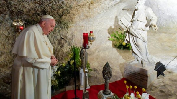Following in the footsteps of former popes John Paul II and Benedict XVI, Francis visited the holy grotto in Rabat, lighting a candle and saying a prayer