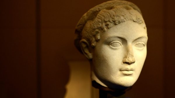 The head of a statue depicting Cleopatra