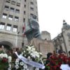 Flowers at a statue to ex-president Salvador Allende, deposed in a coup 50 years ago