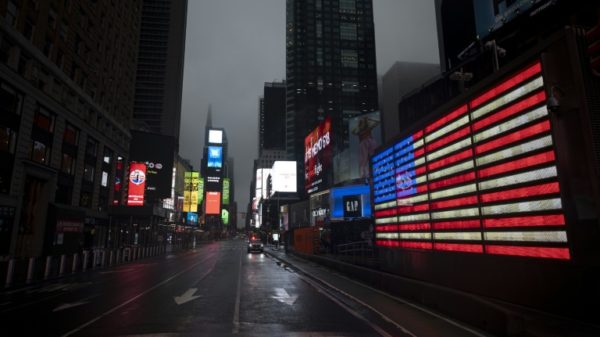 New York City's Times Square become deserted during the outbreak of the pandemic in spring 2020