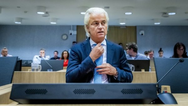 Dutch far-right leader Geert Wilders at the trial of the Pakistani cricketer found guilty of urging his murder